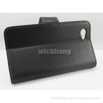 Genuine Real Leather Flip Wallet Case with Stand for Sony Xperia Z1 Mini (P-CSON006)